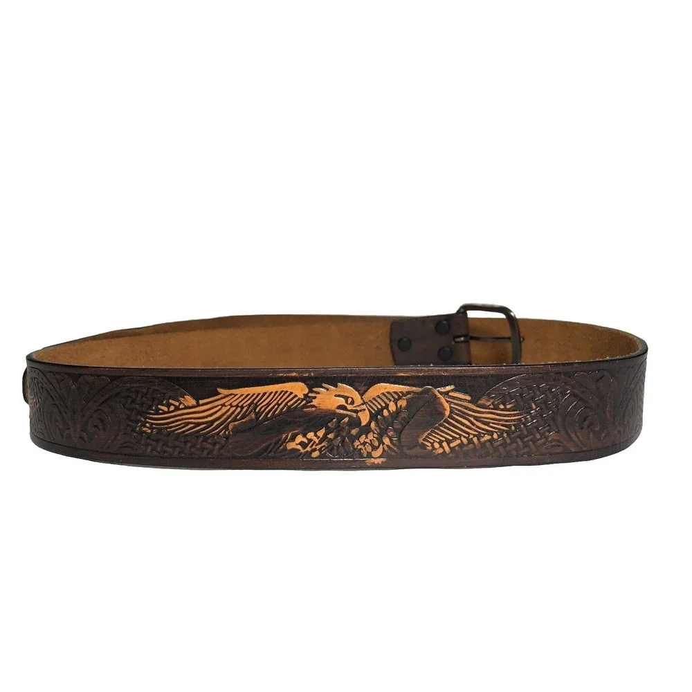 VTG Wrangler Belt Mens‎ 44 Tooled Genuine Leather American Bald Eagle Brown